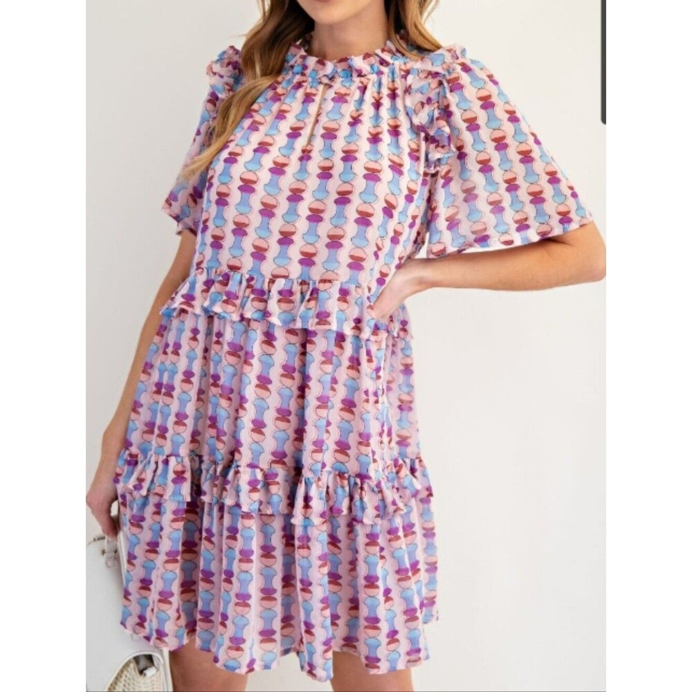 NWT Easel | Geometric Ruffle Tiered Woven Sheer Dress Purple Womens 2X - Picture 9 of 9